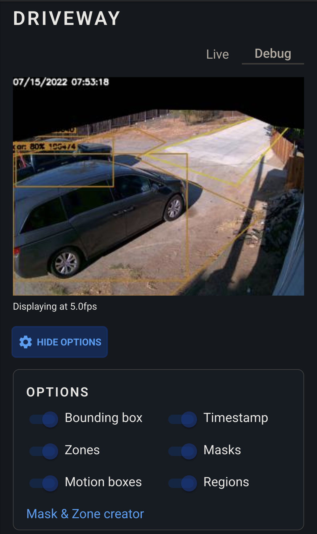 Camera configuration screen